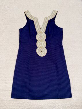 Lilly Pulitzer Valli Navy Soutache Embroidered Shift Dress Size 8